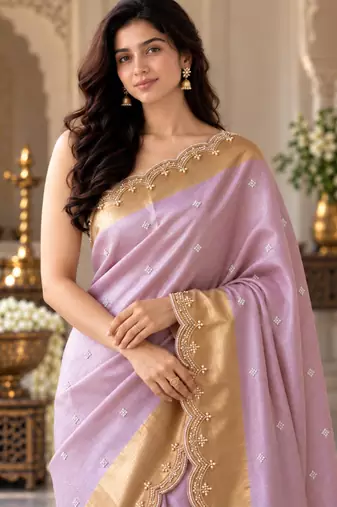 Lavender silk blend banarasi silk woven saree