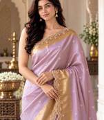 Lavender silk blend banarasi silk woven saree