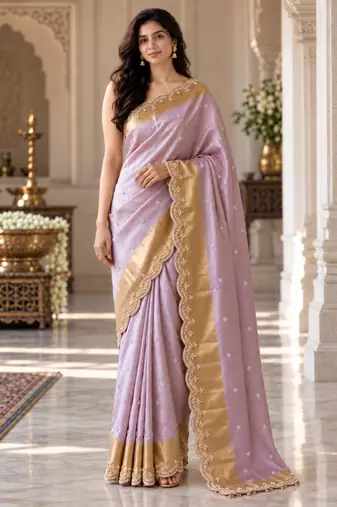 Lavender silk blend banarasi silk woven saree