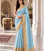 Sky-blue silk blend banarasi silk woven saree