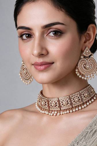 Gold plated handcrafted jadau necklace set