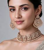 Gold plated handcrafted jadau necklace set