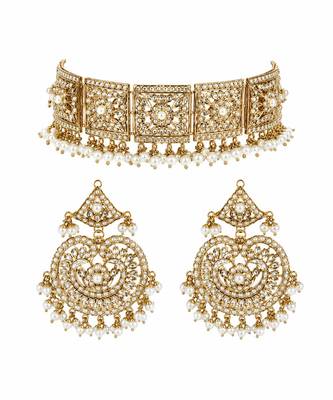 Gold plated handcrafted jadau necklace set 3