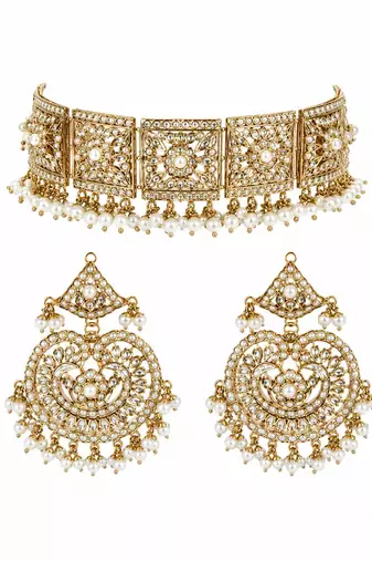Gold plated handcrafted jadau necklace set