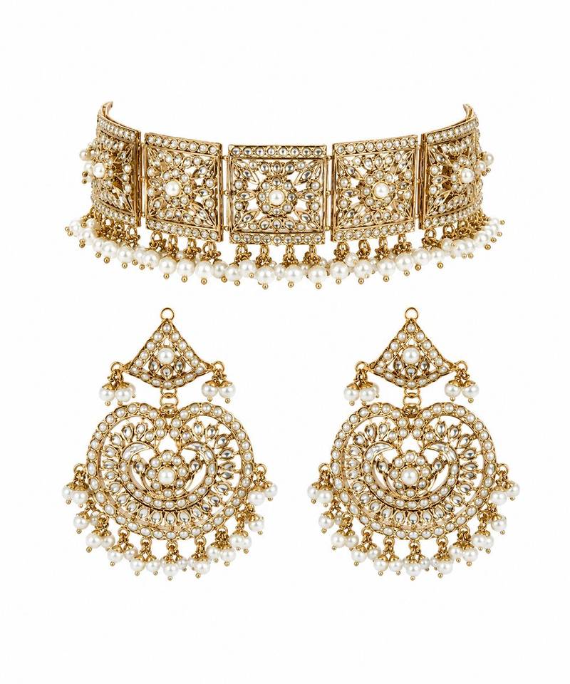 Gold plated handcrafted jadau necklace set