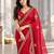 Red satin zari work embroidered saree