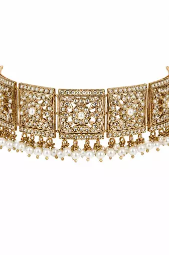 Gold plated handcrafted jadau necklace set