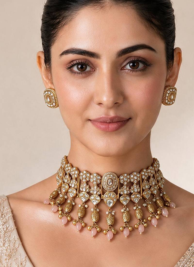 Gold plated kundan choker set
