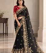 Black georgette resham embroidery embroidered saree