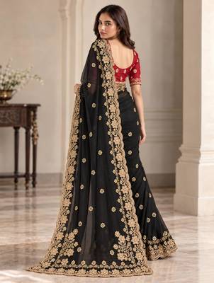 Black georgette resham embroidery embroidered saree 2