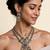 Emerald green moissanite polki long layered necklace set
