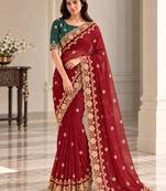 Maroon georgette resham embroidery embroidered saree