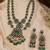 Emerald green moissanite polki long layered necklace set