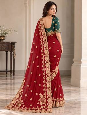 Maroon georgette resham embroidery embroidered saree 2