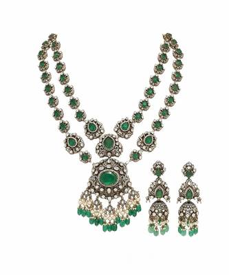Emerald green moissanite polki long layered necklace set 3