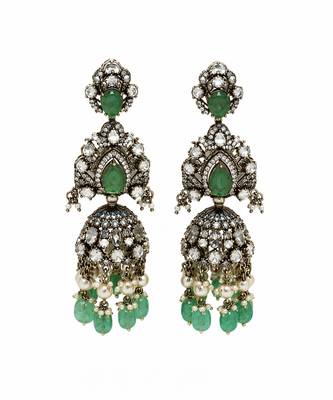 Emerald green moissanite polki long layered necklace set 5