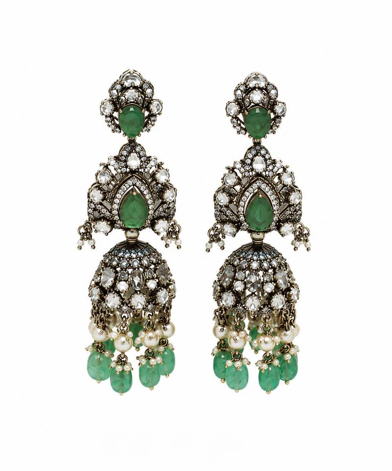 Emerald green moissanite polki long layered necklace set