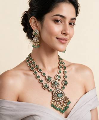 Sage green moissanite long layered necklace set 1