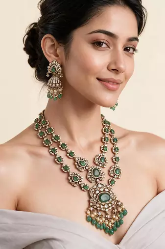 Sage green moissanite long layered necklace set