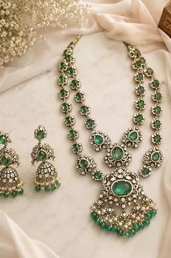 Sage green moissanite long layered necklace set