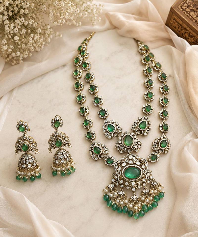 Sage green moissanite long layered necklace set