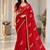 Red satin thread work embroidered saree
