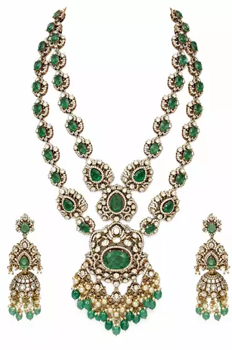 Sage green moissanite long layered necklace set