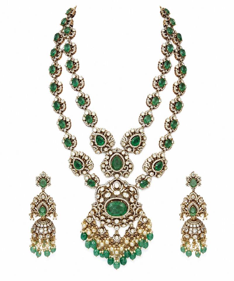 Sage green moissanite long layered necklace set