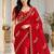 Red satin thread work embroidered saree