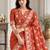 Dark-orange silk blend thread work embroidered saree