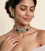 Multicolor semi precious stone kundan choker set