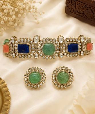 Multicolor semi precious stone kundan choker set 2