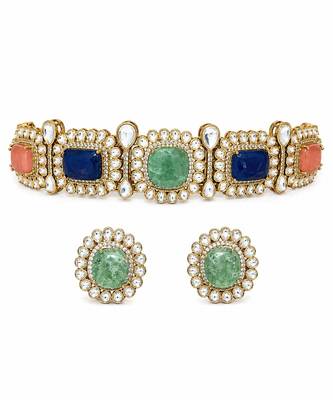 Multicolor semi precious stone kundan choker set 3