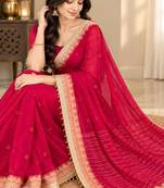 Magenta organza hand embroidery embroidered saree