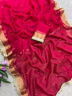 Magenta organza hand embroidery embroidered saree 3