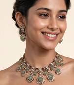 Sage green semi precious stone zircon necklace set