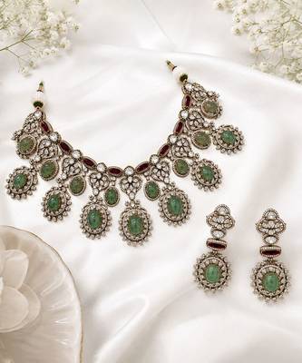 Sage green semi precious stone zircon necklace set 2