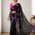 Black georgette thread work embroidered saree