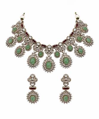 Sage green semi precious stone zircon necklace set 3