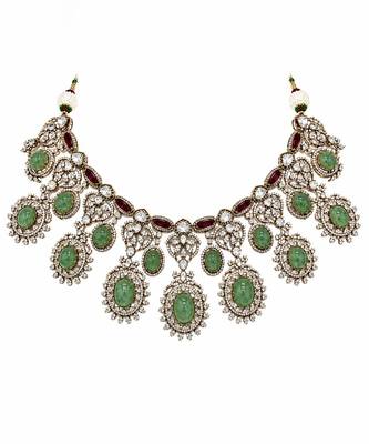 Sage green semi precious stone zircon necklace set 4