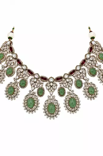 Sage green semi precious stone zircon necklace set