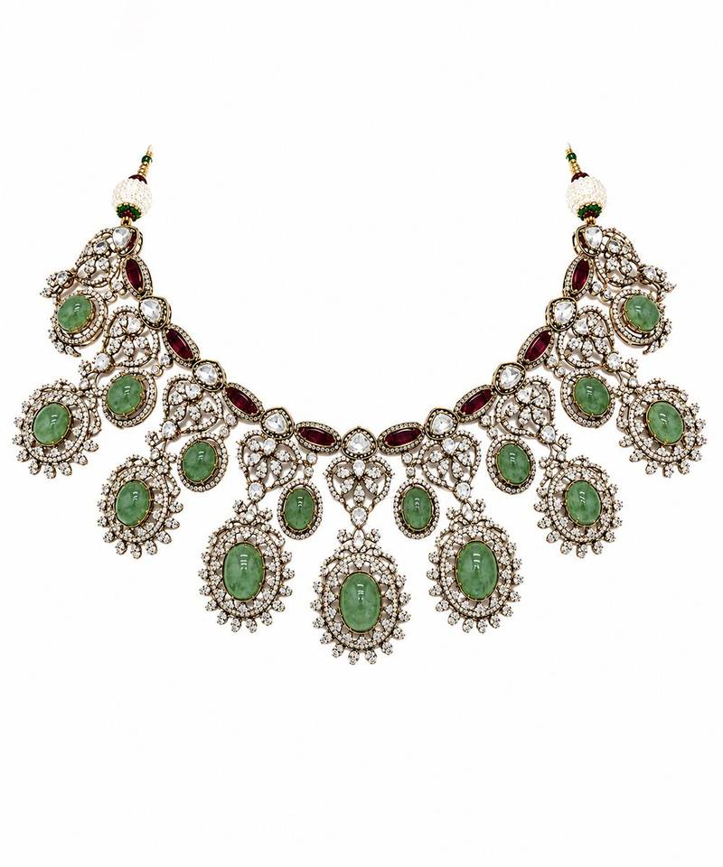 Sage green semi precious stone zircon necklace set