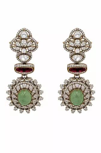 Sage green semi precious stone zircon necklace set