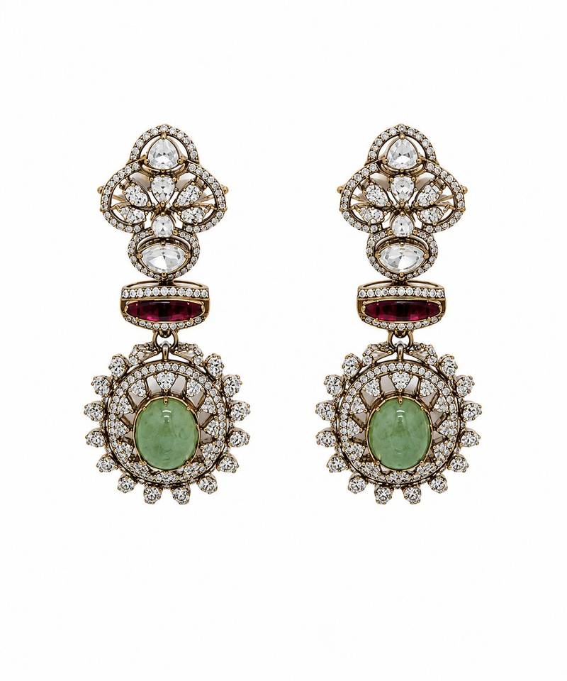 Sage green semi precious stone zircon necklace set