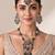 Emerald green semi precious stone kundan long necklace set with maang tikka