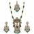 Emerald green semi precious stone kundan long necklace set with maang tikka