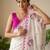 Off-white georgette thread work embroidered saree