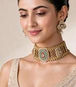 Multicolor handcrafted jadau kundan choker set with pearl accents