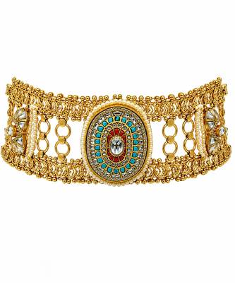 Multicolor handcrafted jadau kundan choker set with pearl accents 4