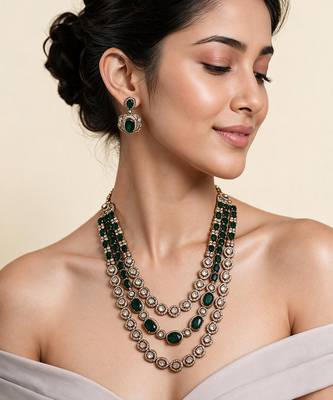 Emerald green moissanite layered necklace set 1